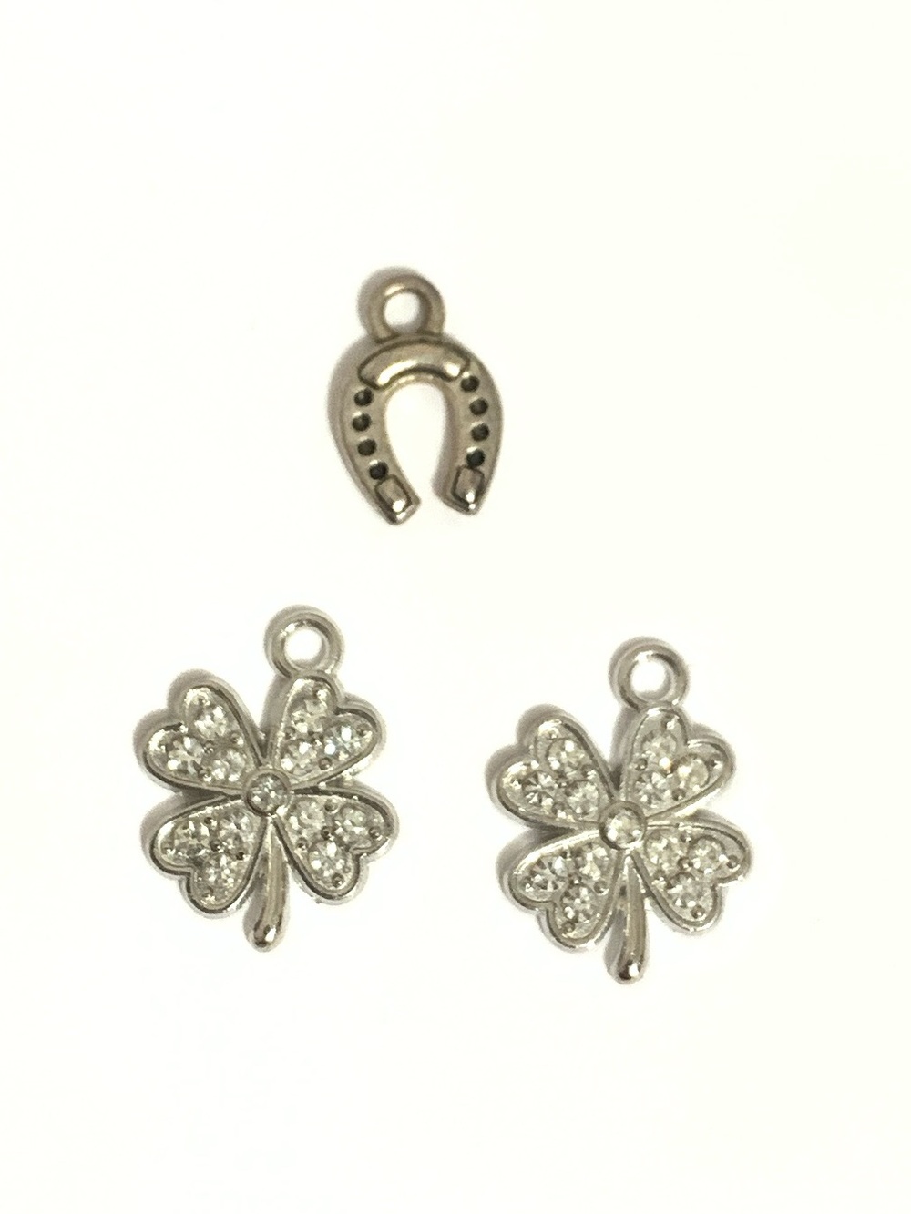 Silver Clover and Horseshoe Charm Trio - Lucky Bracelet Charms